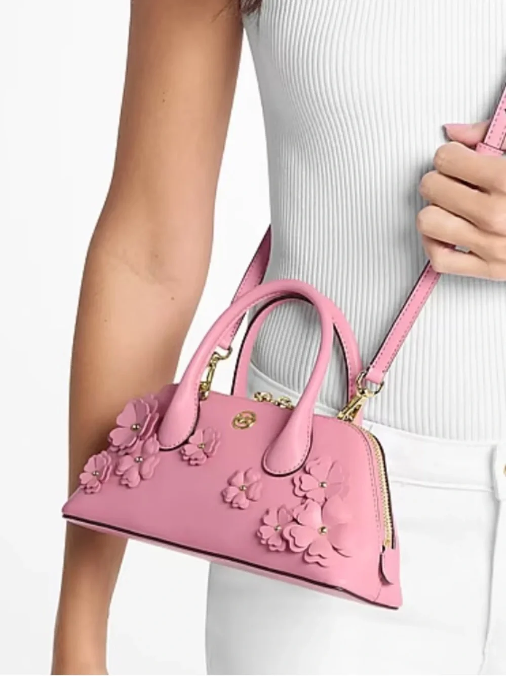 Michael Kors Pink Floral Applique Satchel